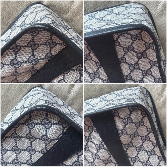 Authentic Vintage Gucci Monogram Canvas Black Leather Crossbody Bag - Picture 4 of 16